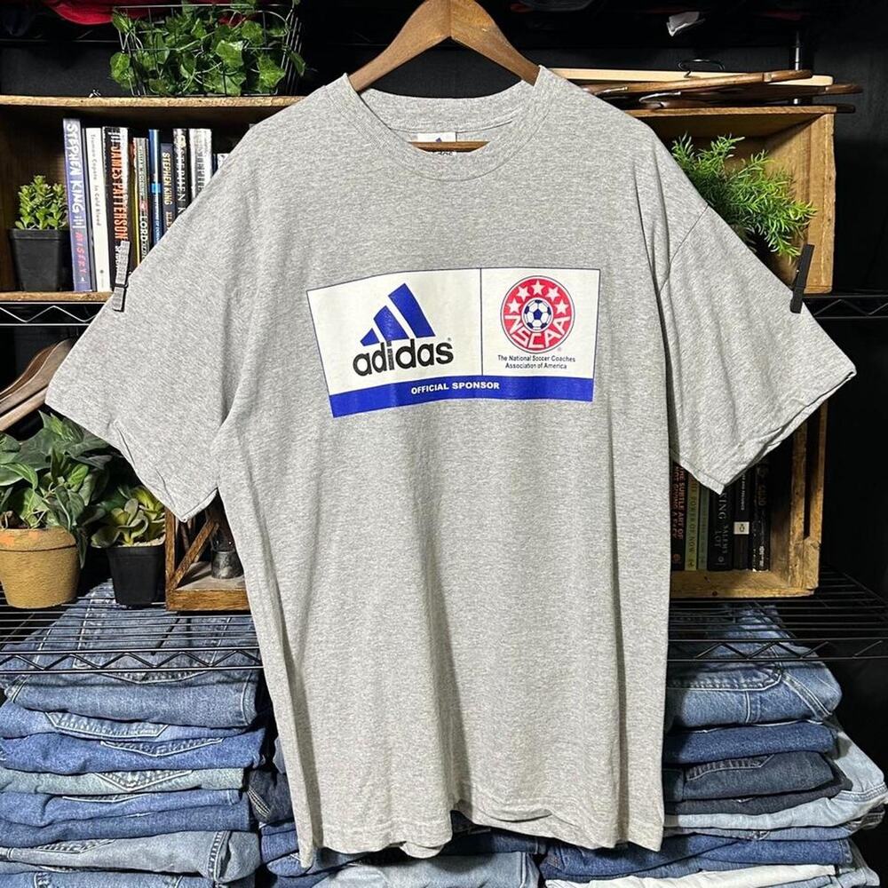 Vintage Y2K Adidas Equipment Soccer Team Tee Mens XL Grey Box Logo Skater Shirt